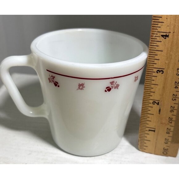 Vintage Pyrex Milk Glass Coffee Mug Cup Burgundy Rose - Picture 6 of 7